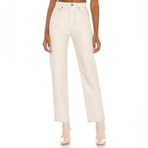 NWT AGOLDE, Beige Recycled Leather 90’s Pinch Waist Pants, Size 28
